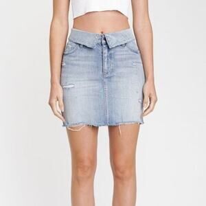 Revolve PISTOLA Size 24 Sierra‎ Fold Over High Waist Distressed Denim Skirt